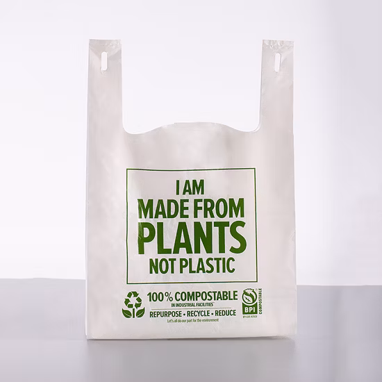 Almidón de maíz biodegradable compostable ecológico/Pbat/PLA camiseta compras/bolsas de embalaje bolsa de compras de plástico Ok compostable