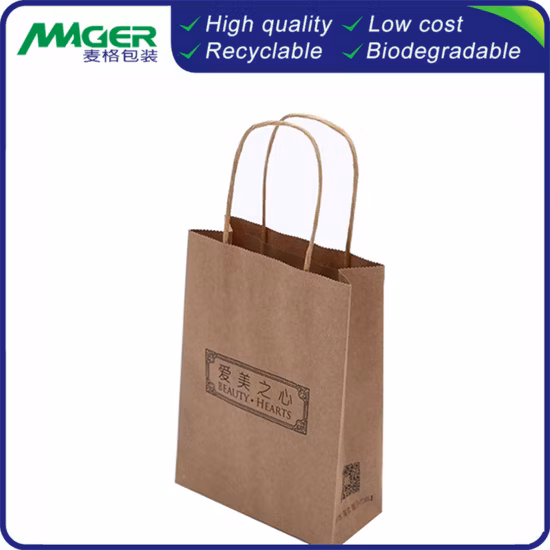 Bolsa de papel de embalaje de regalo de compras Kraft marrón ecológica vendedora caliente personalizada con asa