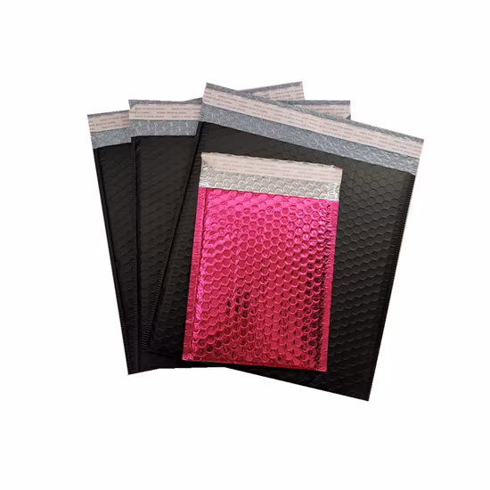 Sobres de embalaje acolchados metálicos de papel de aluminio rojo impreso personalizado bolsas de correo de burbujas de plástico (12*18 + 4cm)
